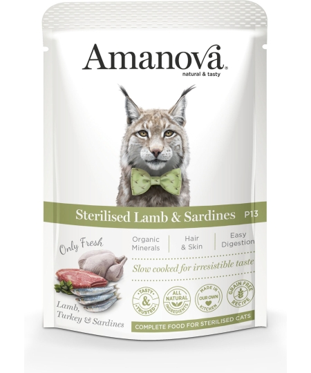 AMANOVA STERILISED CAT LAMB & SARDINES POUCH